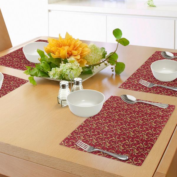 Tovagliette Abakuhaus, Motivo Astratto Colorato Con Foglie E Tema Primaverile, Decorazioni Da Tavola In Tessuto Resistente Al Lavaggio Per Sala Da Pranzo E Cucina, Rosso Cinabro Beige Rubino-image
