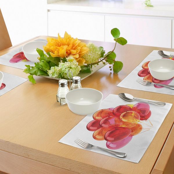 Abakuhaus Tovagliette Arancioni E Rosa, Palloncini Festosi Dai Colori Caldi Con Composizione A Tema Festivo, Decorazioni Da Tavola In Tessuto Resistente Ai Colori Per La Sala Da Pranzo E La Cucina, Multicolore-image