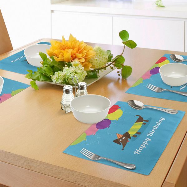 Tovagliette Abakuhaus Con Bassotti, Cane E Palloncini Con Citazione "Buon Compleanno"" E Illustrazione Di Bassotti, Decorazione Da Tavola In Tessuto Resistente Al Lavaggio Per Sala Da Pranzo E Cucina, Multicolore"-image
