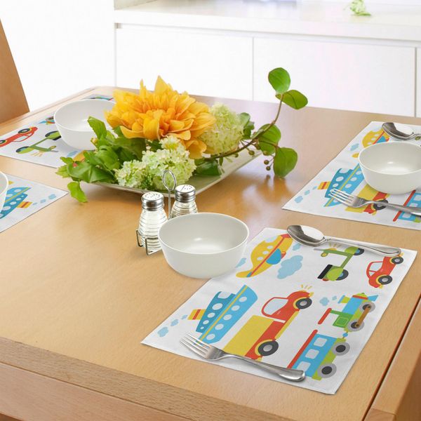 Abakuhaus "Tovagliette Per Bambini, Mezzi Di Trasporto Astratti Per Bambini Piccoli: Auto, Nave, Camion, Scooter, Treno, Aereo, Tiscjdeco In Tessuto Resistente Al Lavaggio Per La Sala Da Pranzo E La Cucina, Multicolore"-image
