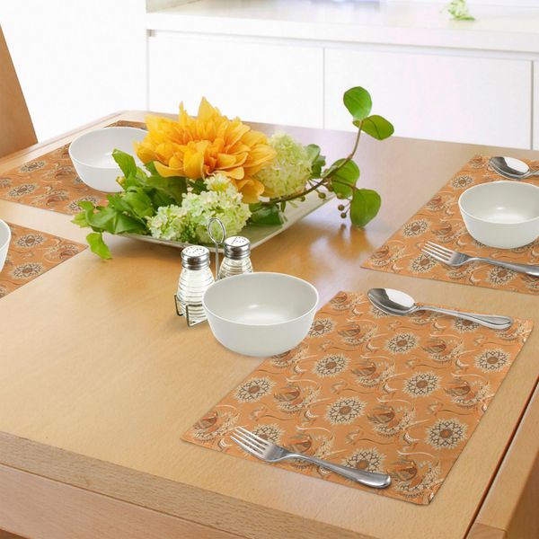 Abakuhaus Tovagliette Marroni E Beige, Motivo Decorativo Osmano Con Tulipani E Fiori Sbocciati, Tiscjdeco In Tessuto Resistente Al Lavaggio Per La Sala Da Pranzo E La Cucina, Arancione Marrone Beige-image