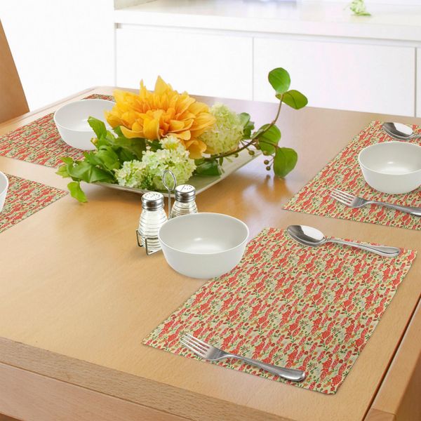 Tovagliette Abakuhaus Tea Party, Pois Tradizionali Con Teiera E Tazze Su Sfondo Floreale, Decorazioni Da Tavola In Tessuto Resistente Al Lavaggio Per Sala Da Pranzo E Cucina, Multicolore-image