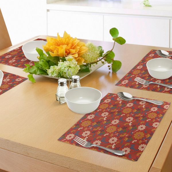 Tovagliette Abakuhaus, Silhouette Di Fiori Asiatici Su Sfondo Semicircolare Con Tema Floreale Primaverile, Decorazioni Da Tavola In Tessuto Resistente Al Lavaggio Per Sala Da Pranzo E Cucina, Multicolore-image