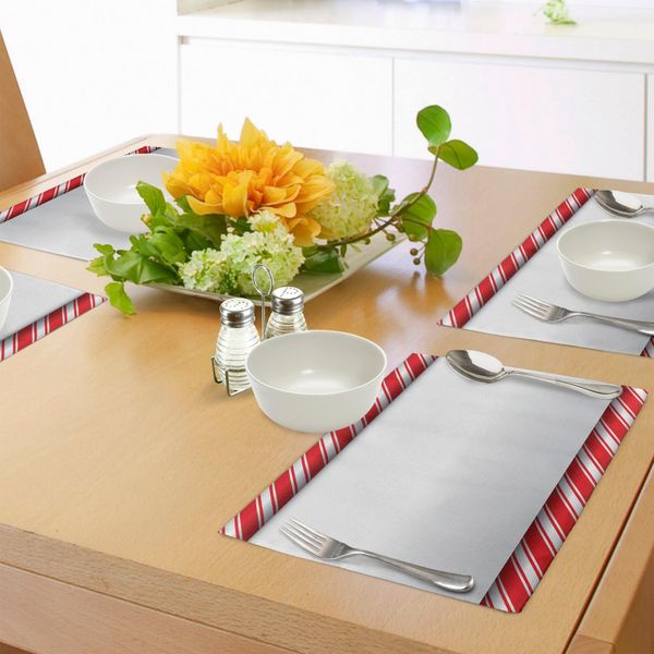 Tovagliette Abakuhaus Zuckerstange, Cornice Orizzontale Con Motivo Sweetie Rosso E Bianco In Stile Astratto, Tiscjdeco In Tessuto Resistente Al Lavaggio Per La Sala Da Pranzo E La Cucina, Bianco Rosso-image