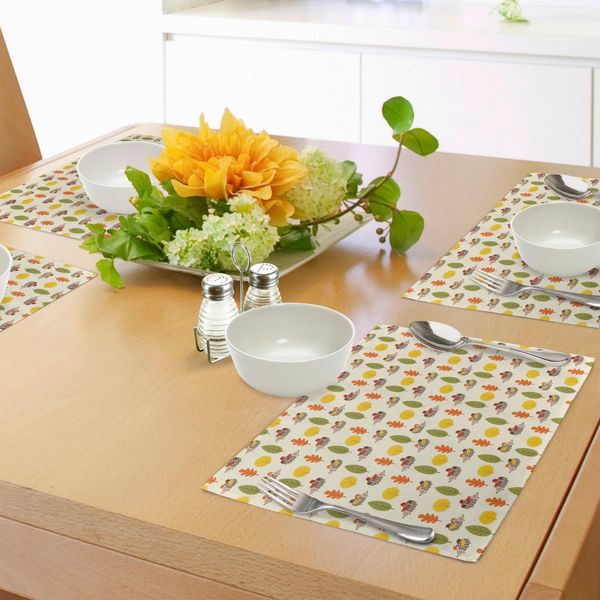 Abakuhaus Tovagliette Con Ricci, Foglie Autunnali Di Diversi Alberi, Animali Che Trasportano Noci, Ispirate Alla Natura, Tiscjdeco In Tessuto Resistente Al Colore Per La Sala Da Pranzo E La Cucina, Multicolore-image