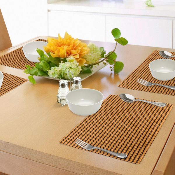Tovagliette Abakuhaus A Strisce, Motivo A Zig Zag Chevron Con Tonalità Calde, Composizione Di Linee Geometriche, Tiscjdeco In Tessuto Resistente Al Lavaggio Per La Sala Da Pranzo E La Cucina, Arancione Chiaro, Arancione, Nero-image