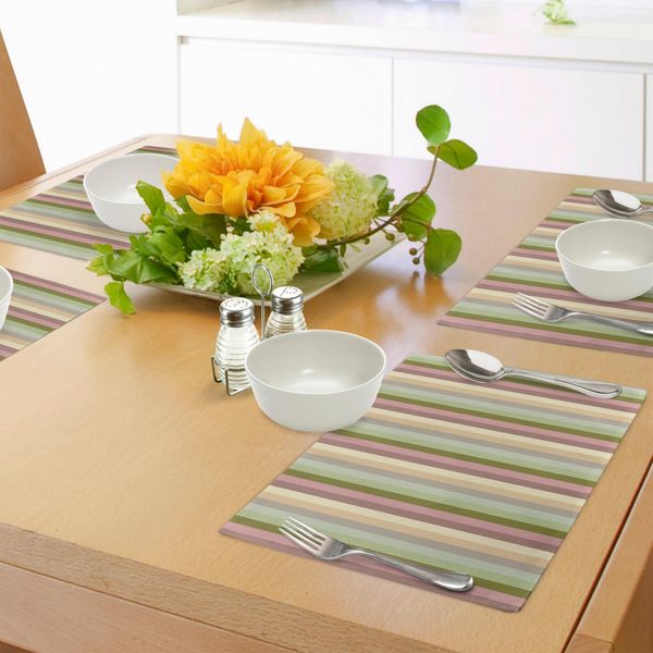 Tovagliette Abakuhaus A Strisce, Motivo Colorato Con Nastri Pastello, Illustrazione Astratta Orientata Verticalmente, Decorazione Da Tavola In Tessuto Resistente Al Lavaggio Per La Sala Da Pranzo E La Cucina, Multicolore-image