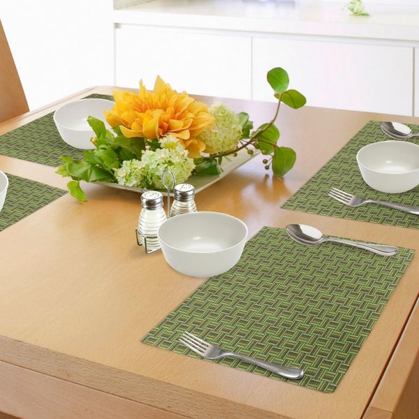 Abakuhaus Tovagliette Etniche, Composizione Tribale Di Strisce Con Motivo Ornamentale A Quadri, Tiscjdeco In Tessuto Resistente Al Lavaggio Per La Sala Da Pranzo E La Cucina, Multicolore-image