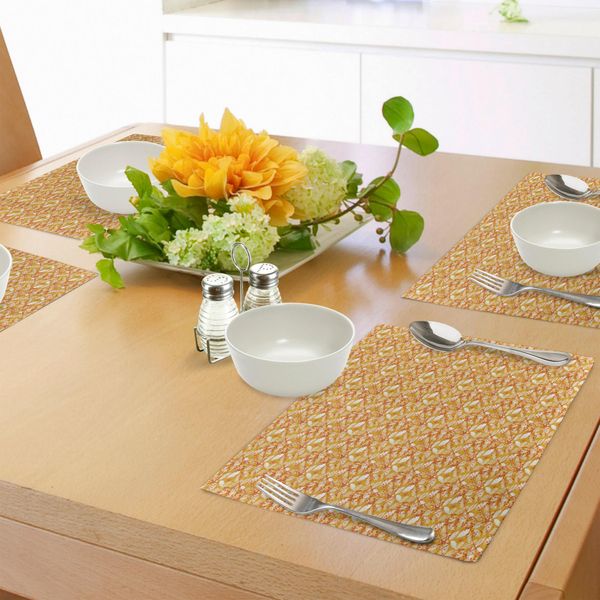 Tovagliette Abakuhaus Autunnali, Motivo Foglie Autunnali Con Sfondo Dai Colori Caldi E Sagome Di Foglie, Decorazioni Da Tavola In Tessuto Resistente Al Lavaggio Per La Sala Da Pranzo E La Cucina, Calendula Arancione E Bianco-image