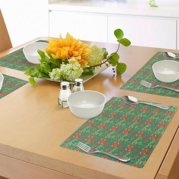 Abakuhaus Tovagliette Colorate, Disegno Floreale Fantastico Con Strisce E Pois In Stile Scarabocchio, Design Naturale Cartoon, Tiscjdeco In Tessuto Resistente Al Lavaggio Per Sala Da Pranzo E Cucina, Multicolore-image