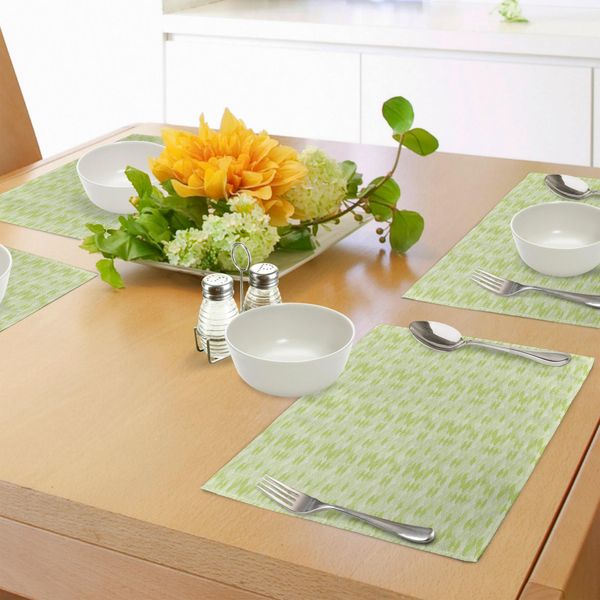 Tovagliette Abakuhaus, Semicerchi Disegnati A Mano Con Linee Curate, Motivo Ondulato, Disegno Scarabocchiato, Tiscjdeco In Tessuto Resistente Al Lavaggio Per La Sala Da Pranzo E La Cucina, Verde Chiaro E Bianco-image