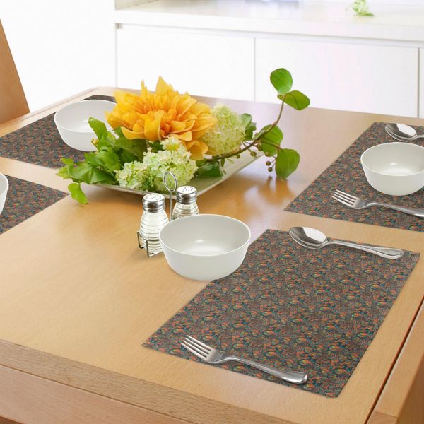 Tovagliette Abakuhaus Con Motivi Floreali, Illustrazioni Botaniche Estive Disegnate A Mano In Stile Art DéCo, Decorazioni Da Tavola In Tessuto Resistente Ai Colori Per La Sala Da Pranzo E La Cucina, Multicolore-image