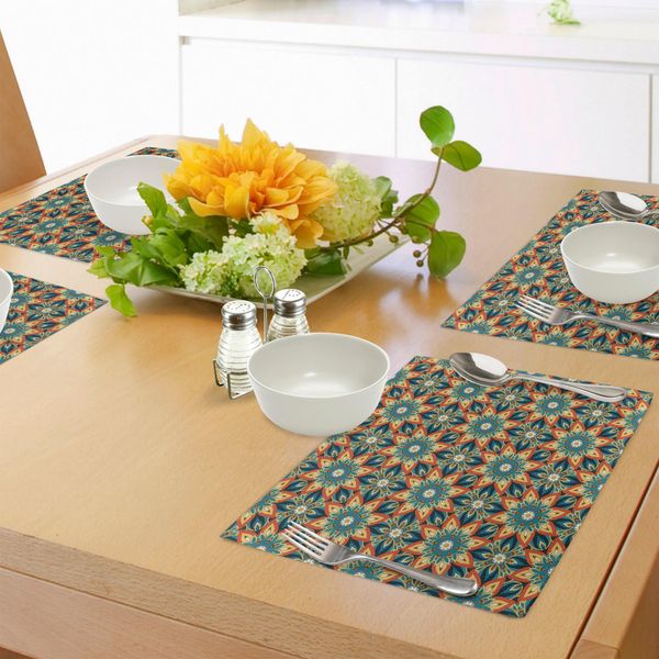 Abakuhaus Tovagliette Ottomane, Motivi Floreali Artistici Con Elementi Mandala Vintage, Design Tradizionale E BohéMien, Tiscjdeco In Tessuto Resistente Al Lavaggio Per La Sala Da Pranzo E La Cucina, Multicolore-image