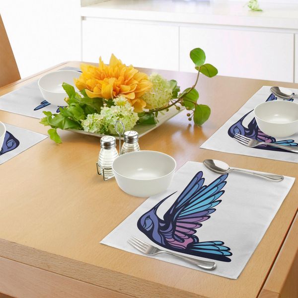 Tovagliette Abakuhaus, Design Colibrì Tropicale, Colori Esotici Nordamericani, Tiscjdeco In Tessuto Resistente Al Lavaggio Per Sala Da Pranzo E Cucina, Azzurro, Lilla, Rosa-image