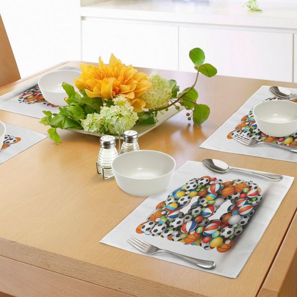 Abakuhaus Lettera B Tovagliette, Tennis-Pallavolo-Calcio-Basket-Baseball-Alfabeto Con Tema Atletica Leggera, Tiscjdeco In Tessuto Resistente Al Lavaggio Per La Sala Da Pranzo E La Cucina, Multicolore-image
