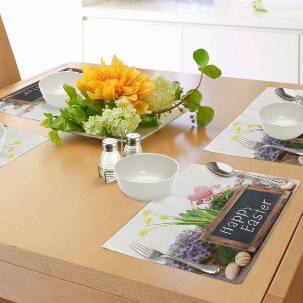 Abakuhaus Tovagliette Pasquali, Composizione Festiva Con Fiori Che Abbelliscono La Tavola Su Elementi Rustici Di Un Tavolo In Legno, Decorazioni Da Tavola In Tessuto Resistente Al Lavaggio Per La Sala Da Pranzo E La Cucina, Multicolore-image