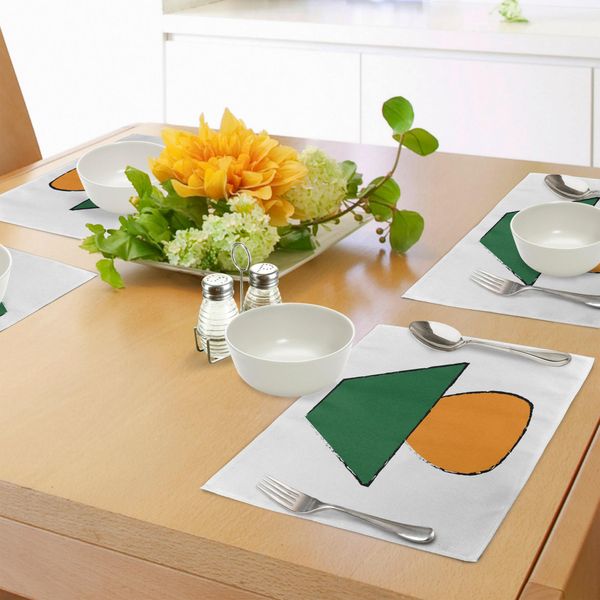 Abakuhaus Tovagliette Verdi E Arancioni, Design Bicolore Per Mobili Da Scrivania Con Ispirazioni Grunge, Tiscjdeco In Tessuto Resistente Al Lavaggio Per La Sala Da Pranzo E La Cucina, Arancione E Nero-image