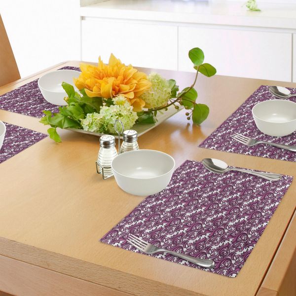 Abakuhaus Tovagliette Vintage, Ornamenti Astratti Ispirati Alla Natura In Tonalità Rosa E Lilla Arte Floreale, Decorazioni Da Tavola In Tessuto Resistente Al Lavaggio Per La Sala Da Pranzo E La Cucina, Viola, Bianco E Rosa-image