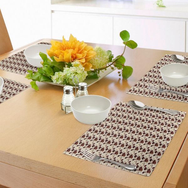 Tovagliette Abakuhaus Con Motivi Floreali, Fiori Di Ibisco Disegnati A Mano Con Colori Terrosi E Composizioni Esotiche Della Natura Hawaiana, Tiscjdeco In Tessuto Resistente Al Lavaggio Per La Sala Da Pranzo E La Cucina, Multicolore-image