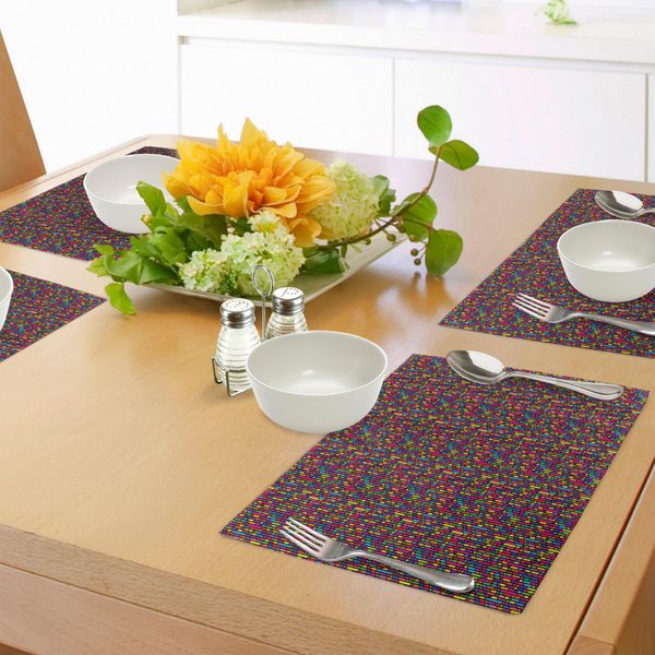 Abakuhaus Tovagliette Colorate, Linee Verticali Di Diverse Dimensioni E Punti In Colori Vivaci, Geometria Astratta, Decorazioni Da Tavola In Tessuto Resistente Al Lavaggio Per La Sala Da Pranzo E La Cucina, Multicolore-image