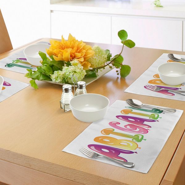 Abakuhaus Tovagliette Abigail, Alfabeto Festivo Femminile Colorato Con Radici Storiche E Scritte Caricaturali, Tiscjdeco In Tessuto Resistente Al Colore Per La Sala Da Pranzo E La Cucina, Multicolore-image