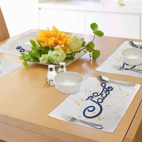 Tovagliette Abakuhaus Jacob, Nome Religioso Con Un Design Moderno In Stile Calligrafico - Nome Popolare Per Neonati, Tiscjdeco In Tessuto Resistente Al Lavaggio Per La Sala Da Pranzo E La Cucina, Blu Scuro Senape-image