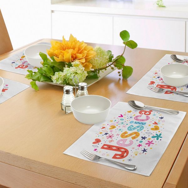 Abakuhaus Jessica Tovagliette, Motivi Retrò Colorati Con Motivi A Zig Zag E Cuori Allegri Su Sfondo A Pois, Tiscjdeco In Tessuto Resistente Al Lavaggio Per La Sala Da Pranzo E La Cucina, Multicolore-image