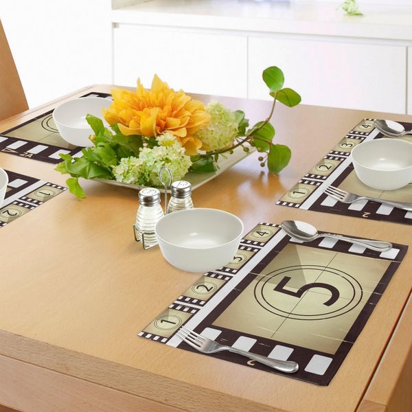 Tovagliette Da Cinema Abakuhaus, Pellicole Cinematografiche Graffiate, Motivo Vintage Con Cornice Cinematografica, Illustrazione Grunge, Decorazione Da Tavola In Tessuto Resistente Al Lavaggio Per Sala Da Pranzo E Cucina, Bianco, Beige, Marrone-image