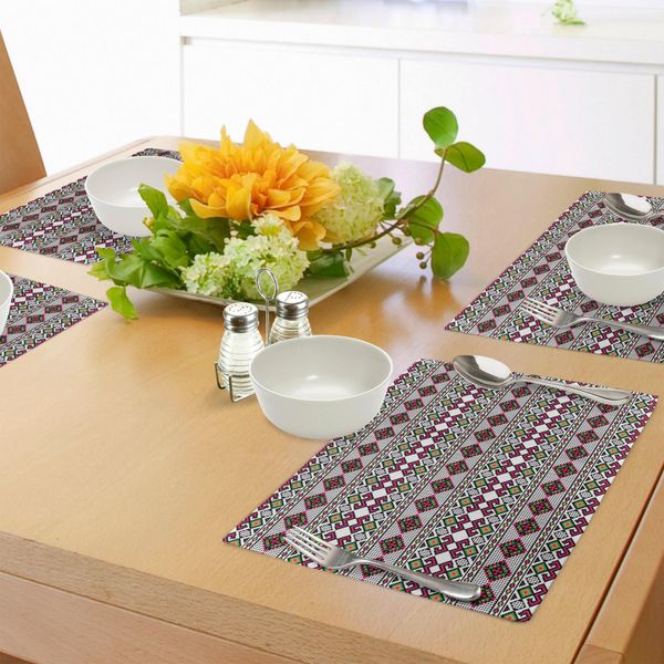 Tovagliette Abakuhaus Retro, Illustrazione Dei Motivi Decorativi Tradizionali Ucraini Ed Etnici Sloveni, Tiscjdeco In Tessuto Resistente Al Lavaggio Per La Sala Da Pranzo E La Cucina, Multicolore-image