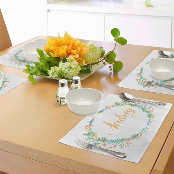 Tovagliette Abakuhaus Audrey, Stile Retrò Con Motivo Floreale Naturale E Foglie, Tiscjdeco In Tessuto Resistente Al Lavaggio Per Sala Da Pranzo E Cucina, Multicolore-image
