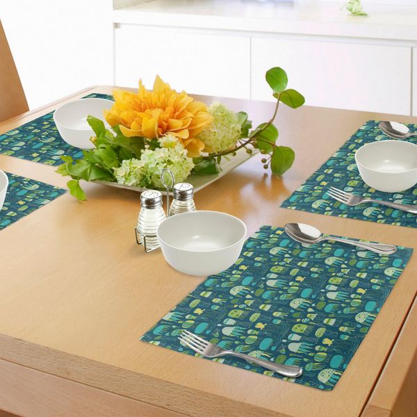 Tovagliette Abakuhaus Con Meduse, Divertenti Creature Marine Disegnate Con Uno Stile Infantile E Fantasioso, Con Motivi Stravaganti Dei Tentacoli, Decorazioni Da Tavola In Tessuto Resistente Al Lavaggio Per La Sala Da Pranzo E La Cucina, Multicolori.-image