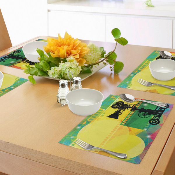 Tovagliette Da Cinema Abakuhaus, Composizione Astratta E Dai Colori Vivaci Con Ombre Proiettate A Strisce, Tiscjdeco In Tessuto Resistente Al Colore Per La Sala Da Pranzo E La Cucina, Multicolore-image