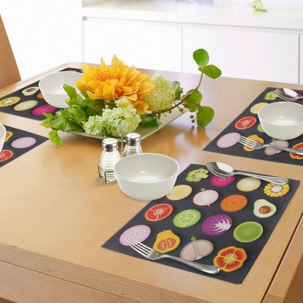Tovagliette Abakuhaus Con Motivi Vegetali, Tema Dieta Vegana Con Menu Hipster A Base Di Mais, Avocado, Cipolla E Ravanello, Stile Di Vita Sano, Decorazioni Per La Tavola In Tessuto Resistente Al Lavaggio Per La Sala Da Pranzo E La Cucina, Multicolore-image