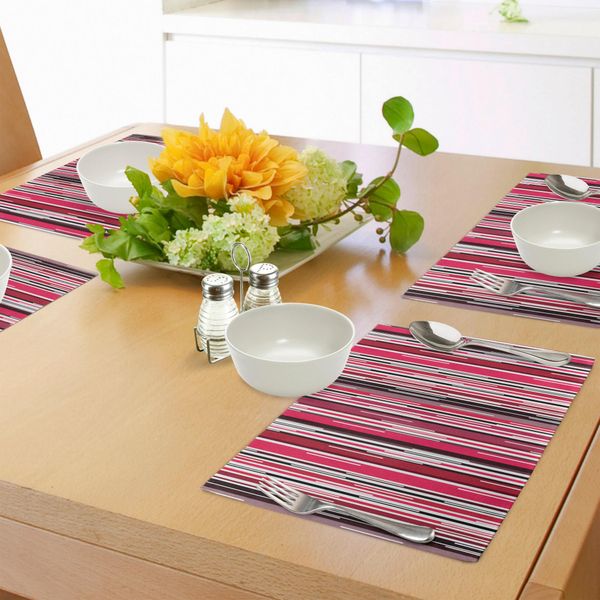 Abakuhaus Tovagliette Astratte, Stile Digitale Contemporaneo - Linee Al Neon - Strisce Verticali In Tonalità Calde, Tiscjdeco In Tessuto Resistente Al Lavaggio Per Sala Da Pranzo E Cucina, Multicolore-image