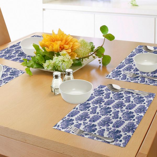 Tovagliette Abakuhaus, Decorazioni Floreali Cinesi Dipinte Ad Acquerello Su Sfondo Bianco, Decorazioni Da Tavola In Tessuto Resistente Ai Colori Per La Sala Da Pranzo E La Cucina, Viola Blu Lavanda Bianco-image
