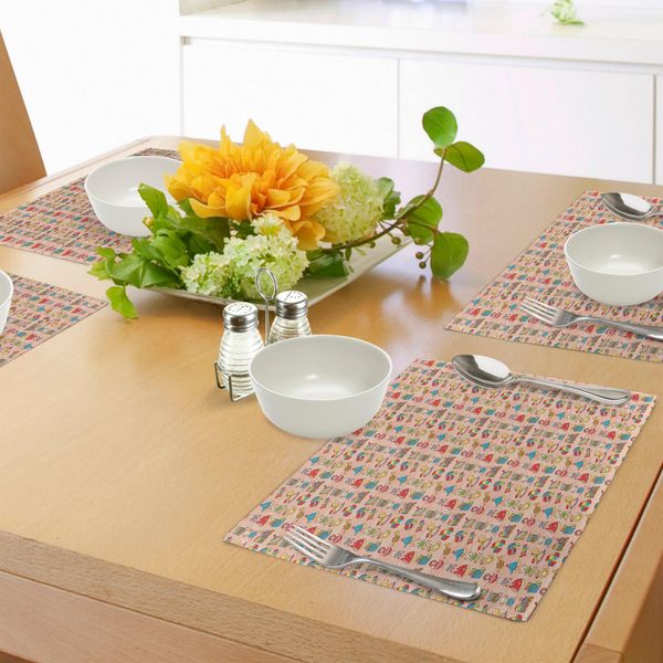 Tovagliette Per Bambini Abakuhaus, Giocattoli Per Bambini Orsacchiotti, Paperelle Di Gomma E Trenini Su Sfondo A Cuori, Decorazioni Da Tavola In Tessuto Resistente Ai Colori Per La Sala Da Pranzo E La Cucina, Multicolore-image