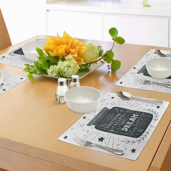 Abakuhaus Tovagliette, Tutto Stelle Con Un Sogno Su Un Bicchiere Con Cerchi E Sfondo A Stelle, Tiscjdeco In Tessuto Resistente Al Lavaggio Per La Sala Da Pranzo E La Cucina, Grigio Antracite E Bianco-image