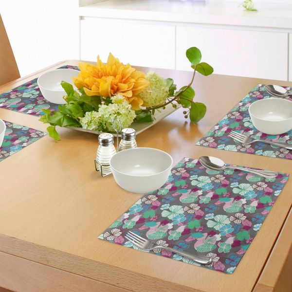 Abakuhaus Tovagliette Esotiche, Accenti Tropicali Hawaiian Blossom Revival Piante Hibiscus Illustrazione In Tonalità Pastello, Tiscjdeco In Tessuto Resistente Al Colore Per La Sala Da Pranzo E La Cucina, Multicolore-image