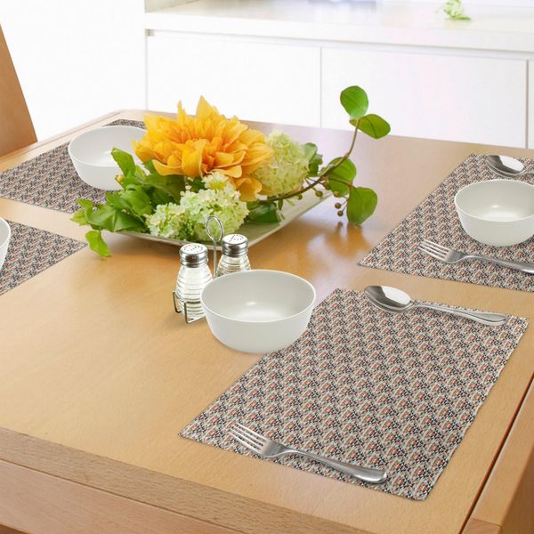 Tovagliette Abakuhaus Retro, Motivo Retrò Con Mosaico Geometrico A Triangoli, Tiscjdeco In Tessuto Resistente Al Lavaggio Per Sala Da Pranzo E Cucina, Multicolore-image