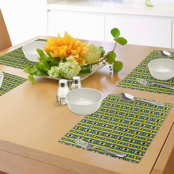 Abakuhaus Tovagliette Con Motivo Kente, Bordi Geometrici Verticali Funky Colorful Native Kenya Design Con Triangoli, Tiscjdeco In Tessuto Resistente Al Lavaggio Per La Sala Da Pranzo E La Cucina, Multicolore-image