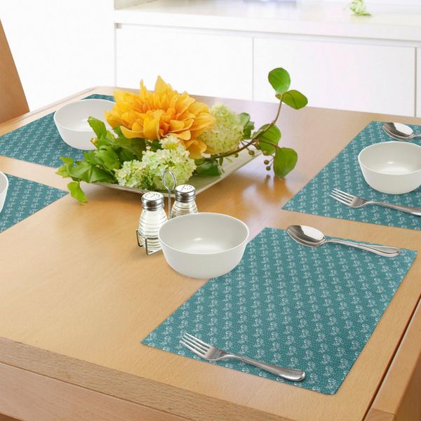 Abakuhaus Tovagliette Romantiche, Composizione Floreale Con Foglie Disegnate A Mano E Punti Astratti, Tovaglietta Decorativa In Tessuto Resistente Al Lavaggio Per La Sala Da Pranzo E La Cucina, Bianco-image