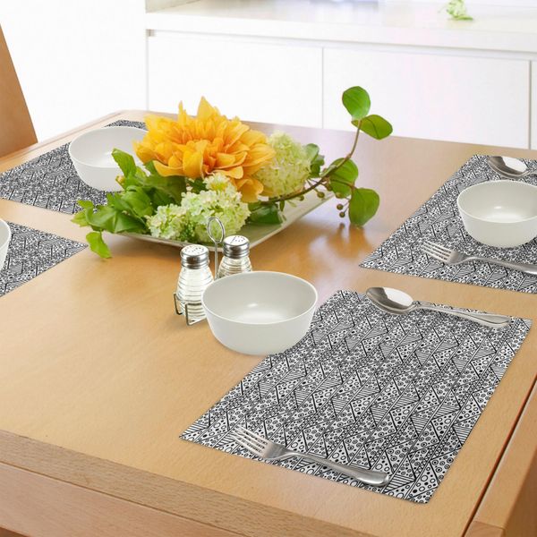 Abakuhaus Tovagliette Bianche E Nere, Triangoli Con Motivo A Zigzag, Cerchi E Strisce Monocromatiche, Tiscjdeco In Tessuto Resistente Al Lavaggio Per La Sala Da Pranzo E La Cucina, Bianco E Nero-image