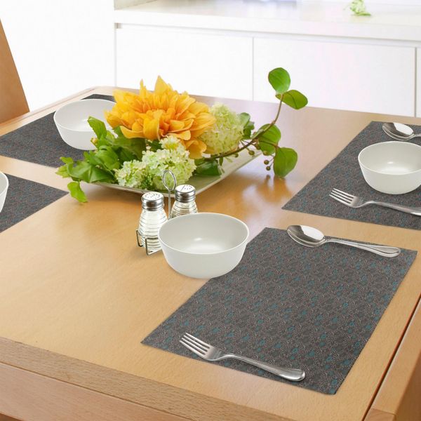 Tovagliette Orientali Abakuhaus, Ispirazioni Astratte Dalla Cultura Orientale, Linee Curve E Sinuose, Tovagliette Decorative In Tessuto Resistente Ai Colori Per La Sala Da Pranzo E La Cucina, Bianco, Marrone, Acquamarina.-image
