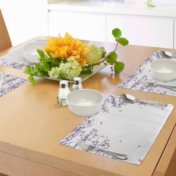 Abakuhaus Tovagliette Con Foglie, Foglie Autunnali Su Rami Di Alberi Crescita Madre Natura Autunno Asiatico Zen Theme Desgin, Tiscjdeco In Tessuto Resistente Al Colore Per La Sala Da Pranzo E La Cucina, Viola Cipria Rosa-image