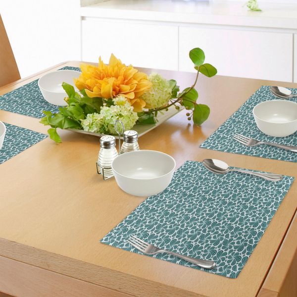 Abakuhaus Tovagliette, Motivo Foglie Naturali Con Strisce E Motivo Ispirato Al Paisley Su Sfondo Pastello, Decorazioni Da Tavola In Tessuto Resistente Al Lavaggio Per La Sala Da Pranzo E La Cucina, Bianco Verde Acqua-image