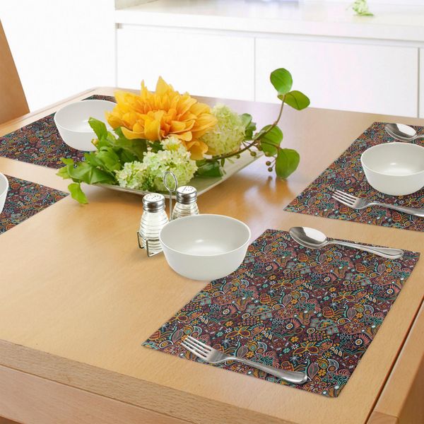 Tovagliette Abakuhaus Con Motivi Floreali, Fantasiosi Fiori Misti Con Tema Esotico A Foglie Naturali, Pesci E Farfalle, Tiscjdeco In Tessuto Resistente Al Lavaggio Per La Sala Da Pranzo E La Cucina, Multicolore-image