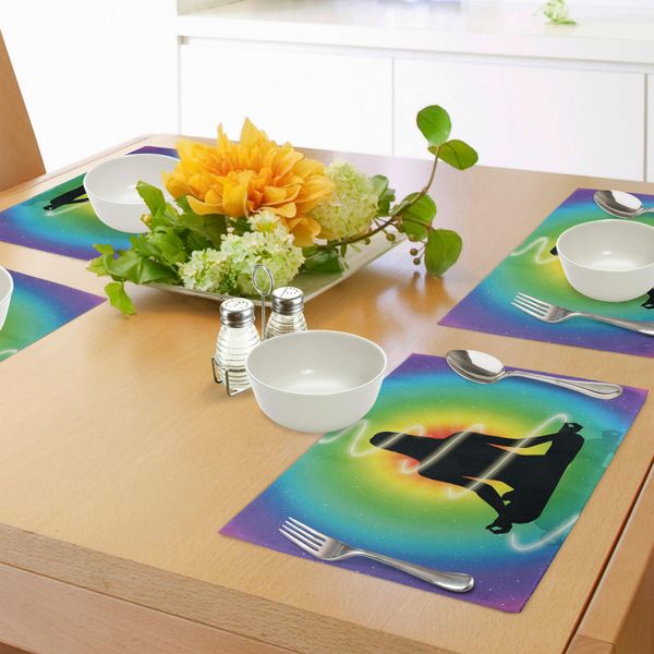 Tovagliette Abakuhaus Chakra, Colori Arcobaleno Sfumati In Forma Concentrica E Figura Femminile Meditativa, Decorazione Da Tavola In Tessuto Resistente Al Lavaggio Per La Sala Da Pranzo E La Cucina, Multicolore-image