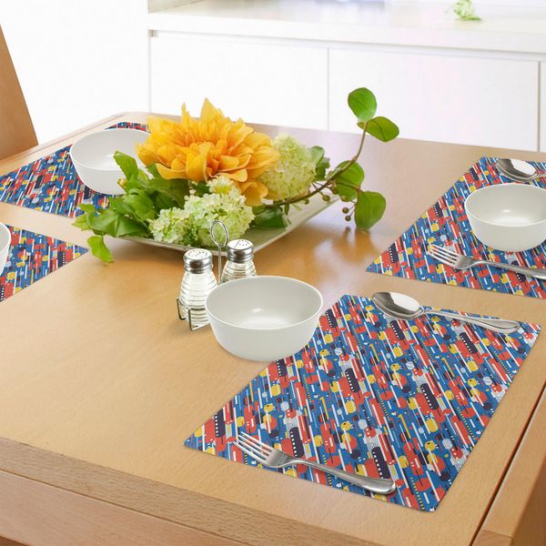 Abakuhaus Tovagliette Colorate, Motivo Geometrico Diagonale Con Strisce E Pois, Composizione Astratta Quadrata, Tiscjdeco In Tessuto Resistente Al Lavaggio Per La Sala Da Pranzo E La Cucina, Multicolore-image