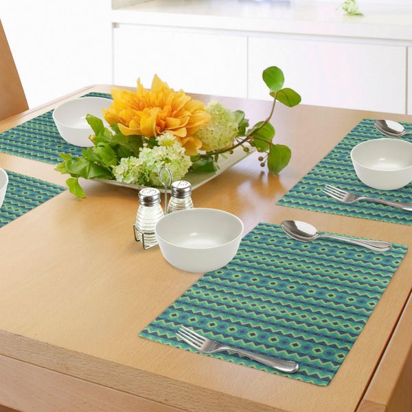 Tovagliette Abakuhaus Chevron, Bordi Verticali Con Strisce A Zig Zag, Motivo Geometrico Astratto Vintage, Tovaglietta Decorativa In Tessuto Resistente Al Lavaggio Per Sala Da Pranzo E Cucina, Verde Chiaro, Verde Mare, Blu Scuro-image