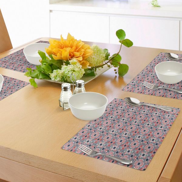 Abakuhaus Tovagliette In Lingua Madre, Motivo Maya Locale Con Animali E Motivi Nazionali Nei Cerchi, Stampa Digitale Su Tessuto Lavabile Decorazioni Per La Tavola Cucina, Rosso Cinabro Blu Scuro Nero-image